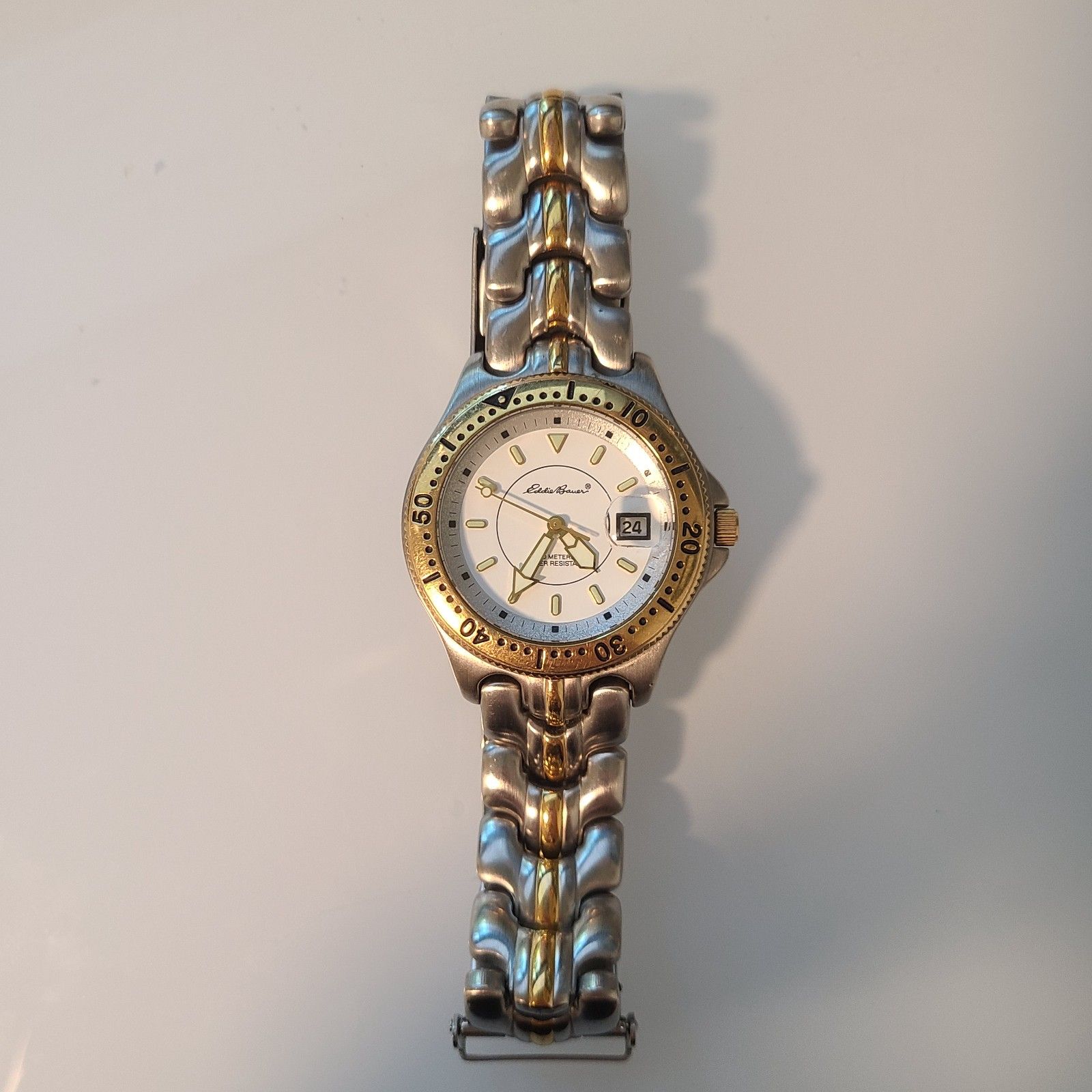 Eddie Bauer TwoTone Diver Watch Silver Gold Stainless Steel Date Dial